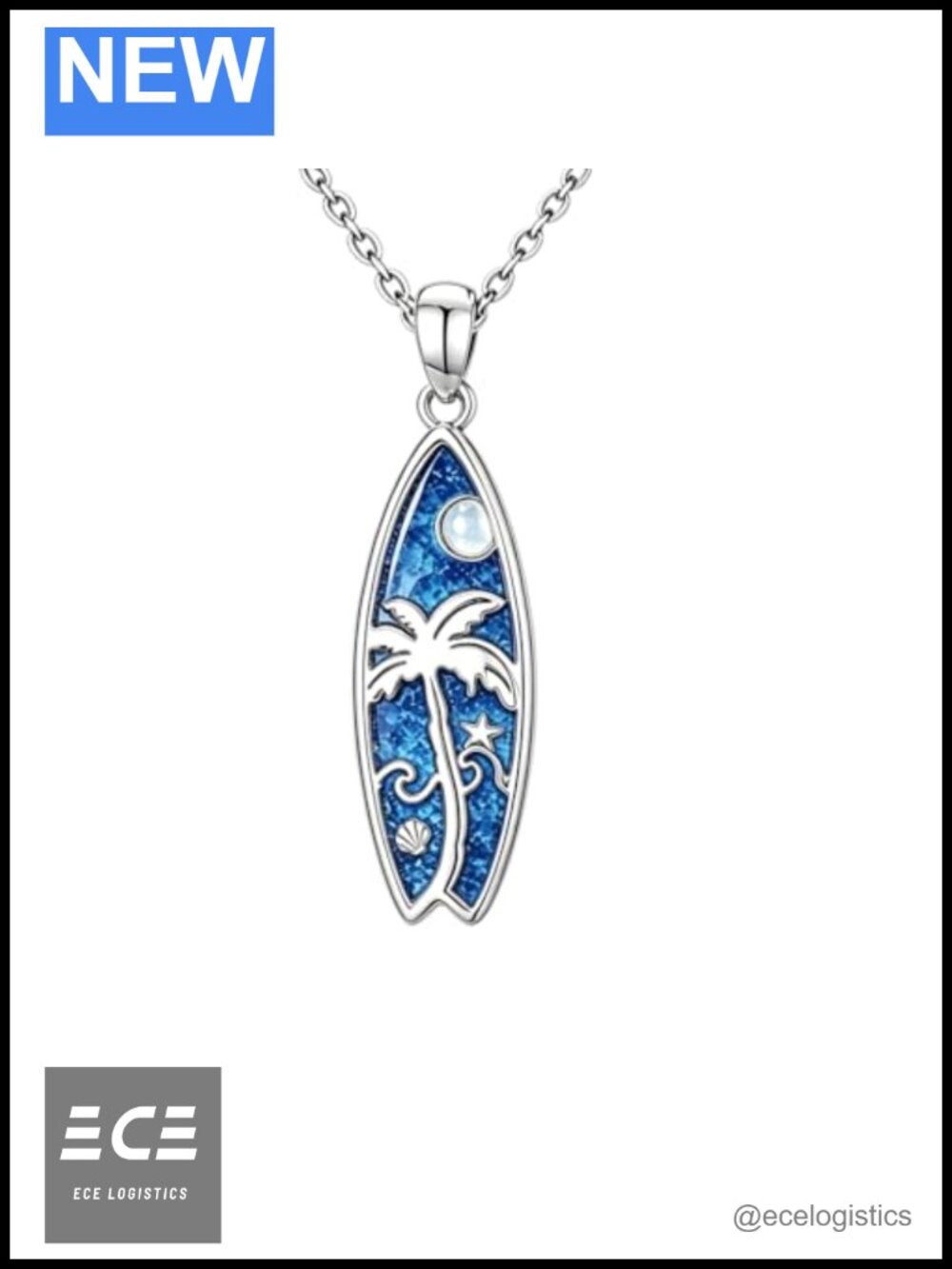 Opal Surfboard Necklace 925 Sterling Silver Surfer Pendant Ocean Jewelry Gift